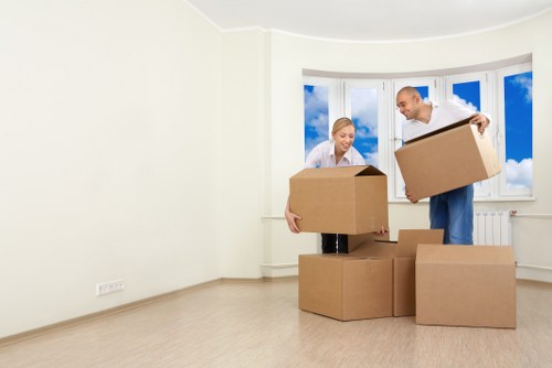 Local movers handling office items in a Maida Vale commercial property
