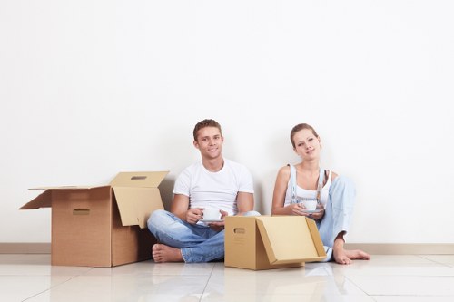 Removal van loading boxes during a Maida Vale home relocation