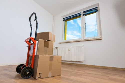 Packed boxes and household items prepared for urgent removals in Maida Vale